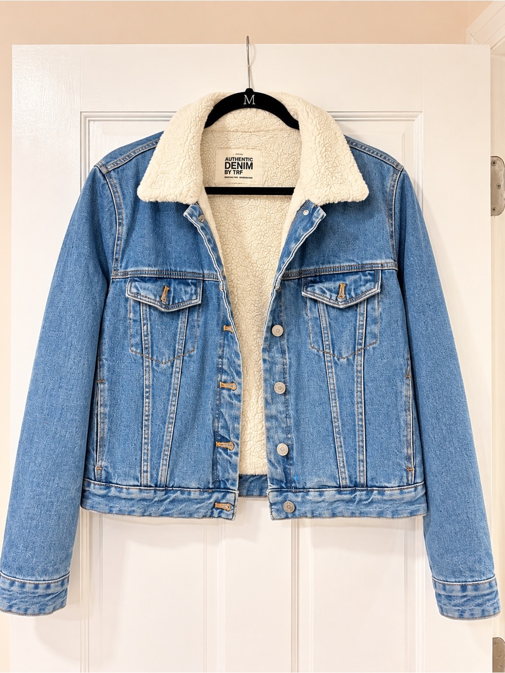 Zara Blue Denim Jacket with Cream Sherpa Lining